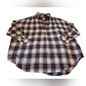 French Connection Plaid Soft Cozy Flannel V-Neck Oversized Shirt EUC Size M